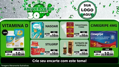 Modelo de TV para TV Horizontal com o tema Promoção de Aniversário - 30 Anos para Farmácia