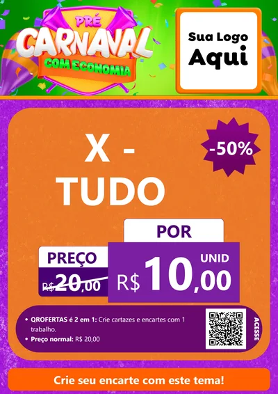 Modelo de Cartaz para Cartaz A4 Vertical com o tema Pré-Carnaval Com Economia para Hamburgueria