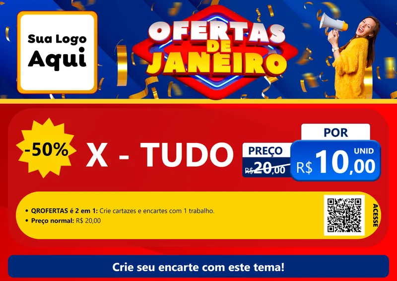 Modelo de Cartaz para Cartaz A4 Horizontal com o tema Ofertas de Janeiro para Hamburgueria