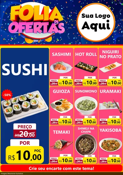 Modelo de Encarte para Encarte A4 Vertical com o tema Folia de Ofertas para Comida japonesa
