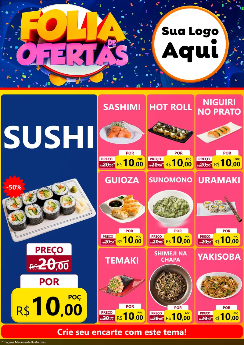 Modelo de Encarte para Encarte A4 Vertical com o tema Folia de Ofertas para Comida japonesa