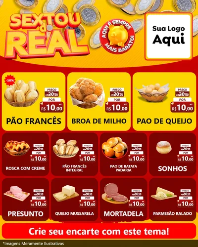 Modelo de Rede Social para Feed Instagram com o tema Sextou do Real para Padaria