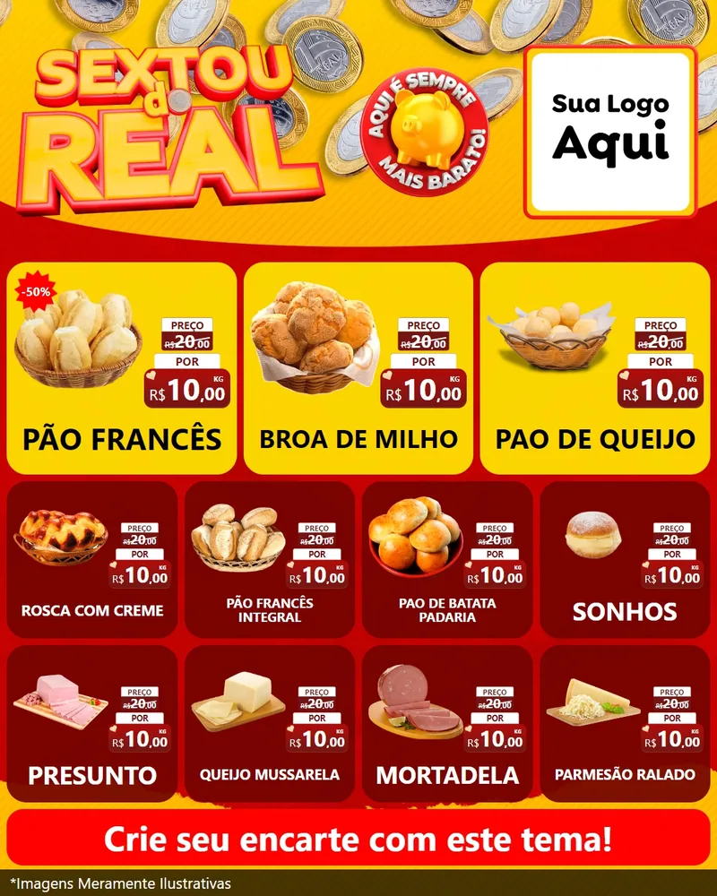Modelo de Rede Social para Feed Instagram com o tema Sextou do Real para Padaria