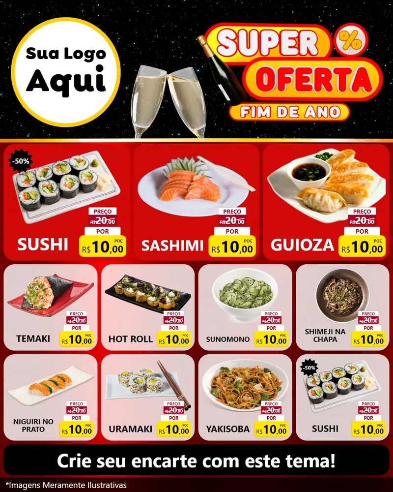 Modelo de Rede Social para Feed Instagram com o tema Super Oferta Fim de Ano para Comida japonesa