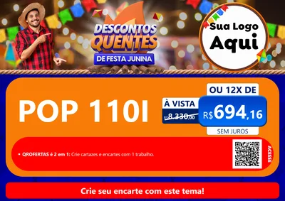 Modelo de Cartaz para Cartaz A4 Horizontal com o tema Descontos Quentes de Festa Junina para Concessionaria de Motos