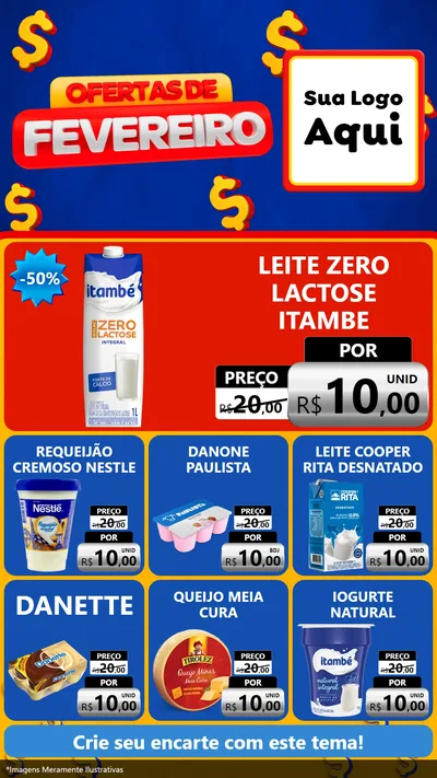Modelo de Rede Social para Stories com o tema Ofertas de Fevereiro para Frios e Laticínios