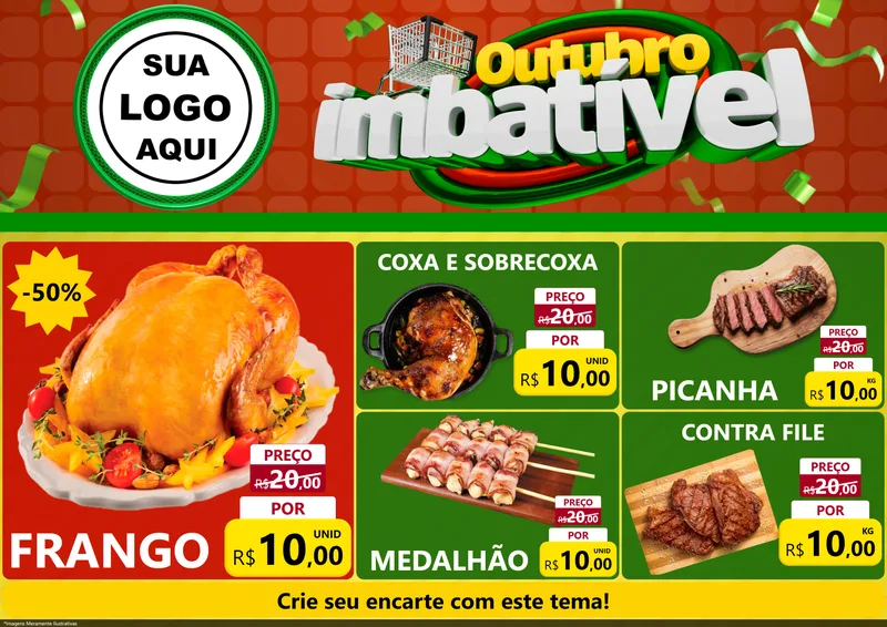 Modelo de Encarte para Encarte A4 Horizontal com o tema Outubro Imbatível para Assados