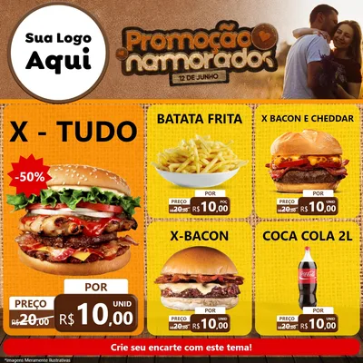 Modelo de Rede Social para Feed Facebook com o tema Promoção Namorados para Hamburgueria
