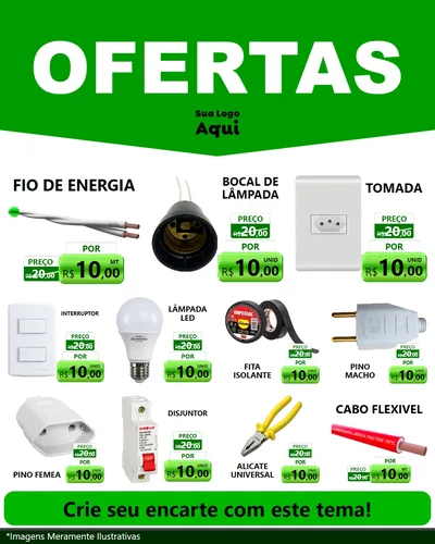 Modelo de Rede Social para Feed Instagram com o tema Ofertas Verde Cartaz para Materiais Elétricos