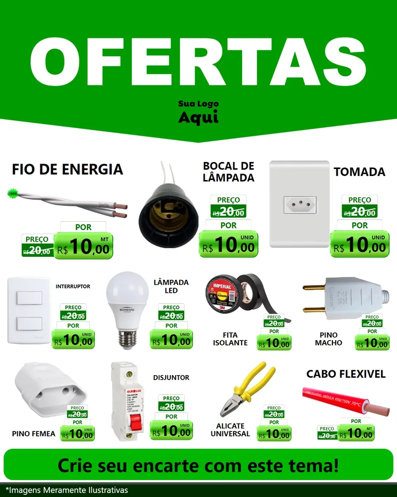 Modelo de Rede Social para Feed Instagram com o tema Ofertas Verde Cartaz para Materiais Elétricos