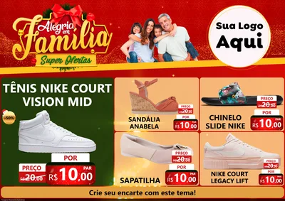 Modelo de Encarte para Encarte A4 Horizontal com o tema Alegria em Família Super Ofertas - Natal para Calçados