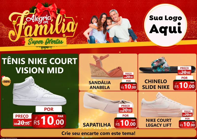 Modelo de Encarte para Encarte A4 Horizontal com o tema Alegria em Família Super Ofertas - Natal para Calçados