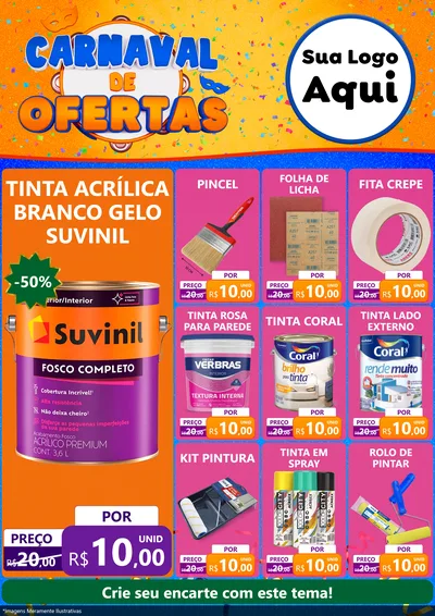 Modelo de Encarte para Encarte A4 Vertical com o tema Carnaval de Ofertas para Tintas e Ferramentas