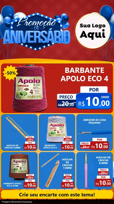 Modelo de Rede Social para Stories com o tema Promoção de Aniversário para Armarinho e Aviamentos