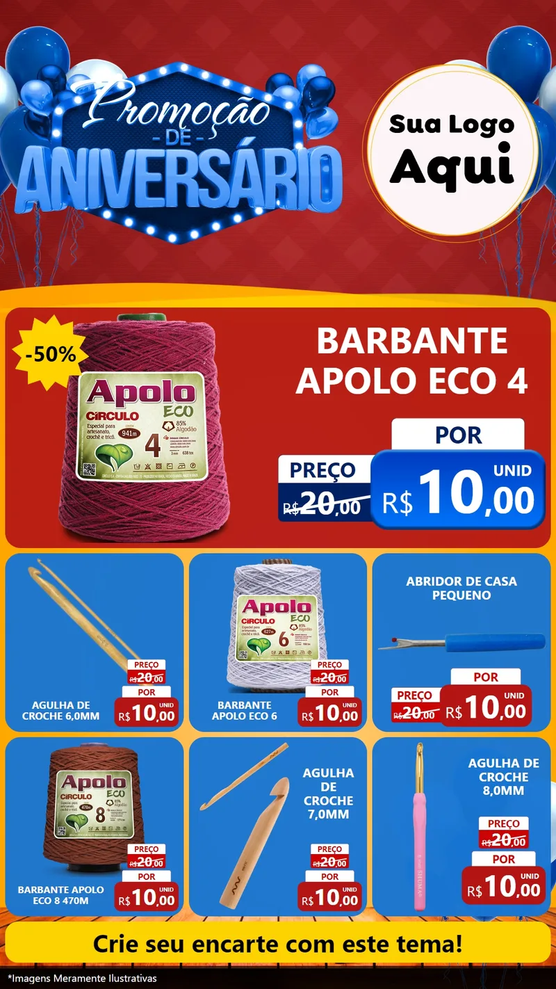 Modelo de Rede Social para Stories com o tema Promoção de Aniversário para Armarinho e Aviamentos