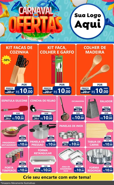 Modelo de Encarte para Encarte Grande com o tema Carnaval de Ofertas para Utilidades Domésticas