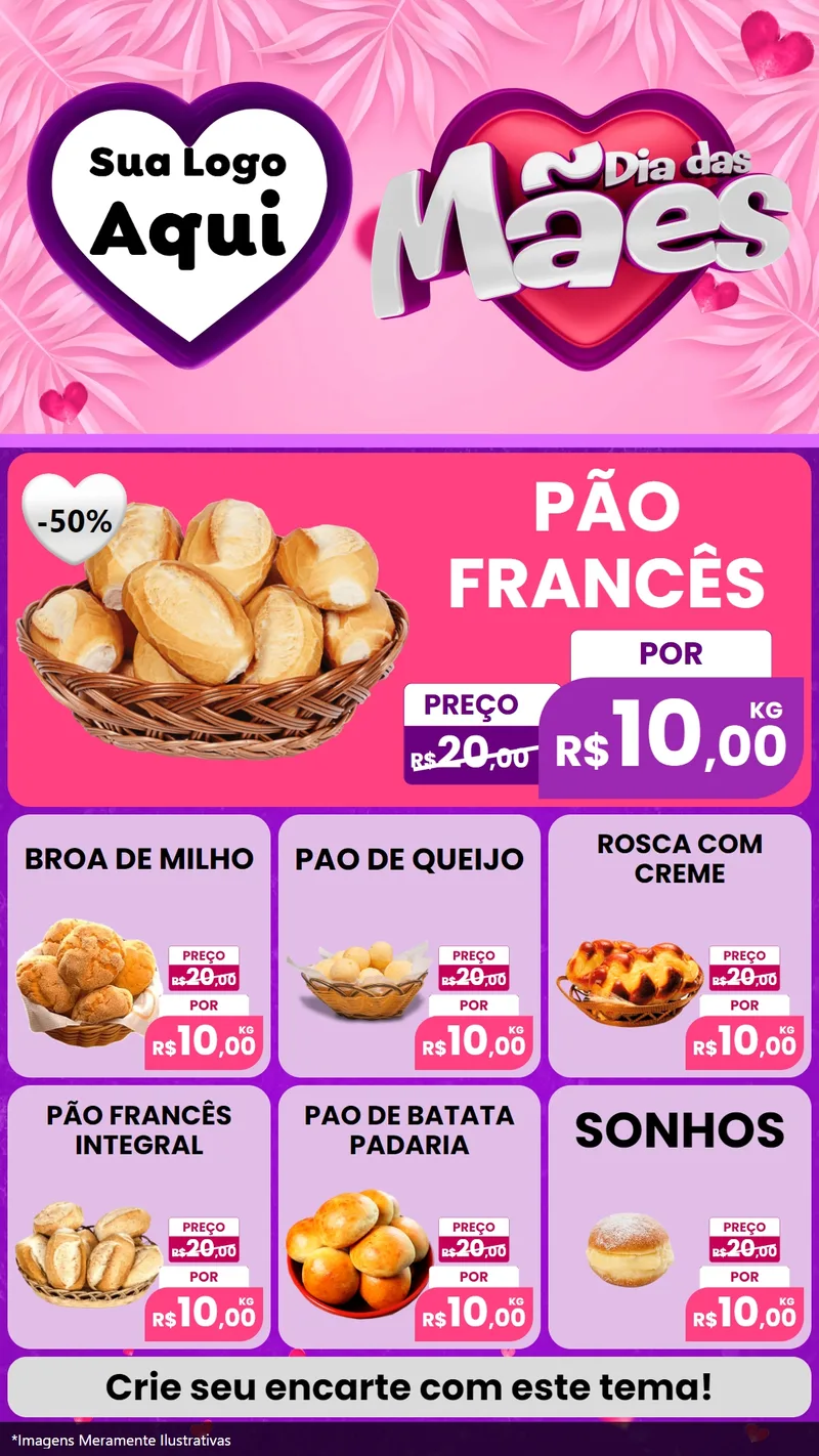 Modelo de Rede Social para Stories com o tema Dia das Mães para Padaria