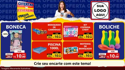 Modelo de TV para TV Horizontal com o tema Ofertas de Fevereiro - Preços Incríveis para Brinquedos
