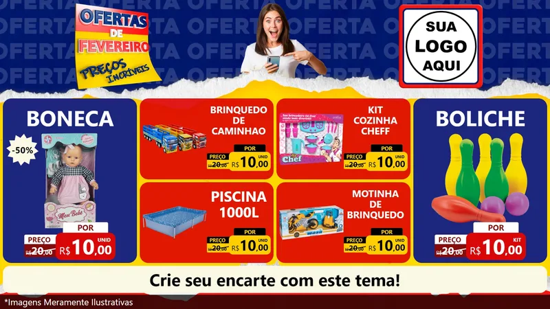 Modelo de TV para TV Horizontal com o tema Ofertas de Fevereiro - Preços Incríveis para Brinquedos