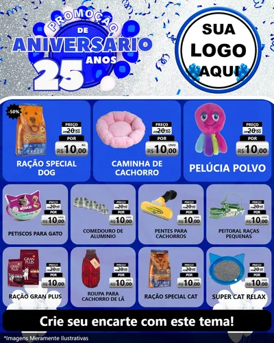 Modelo de Rede Social para Feed Instagram com o tema Promoção de Aniversário - 25 Anos para Pet Shop