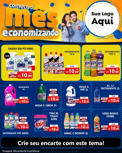 Modelo de Rede Social para Feed Instagram com o tema Comece O Mês Economizando para Produtos de Limpeza