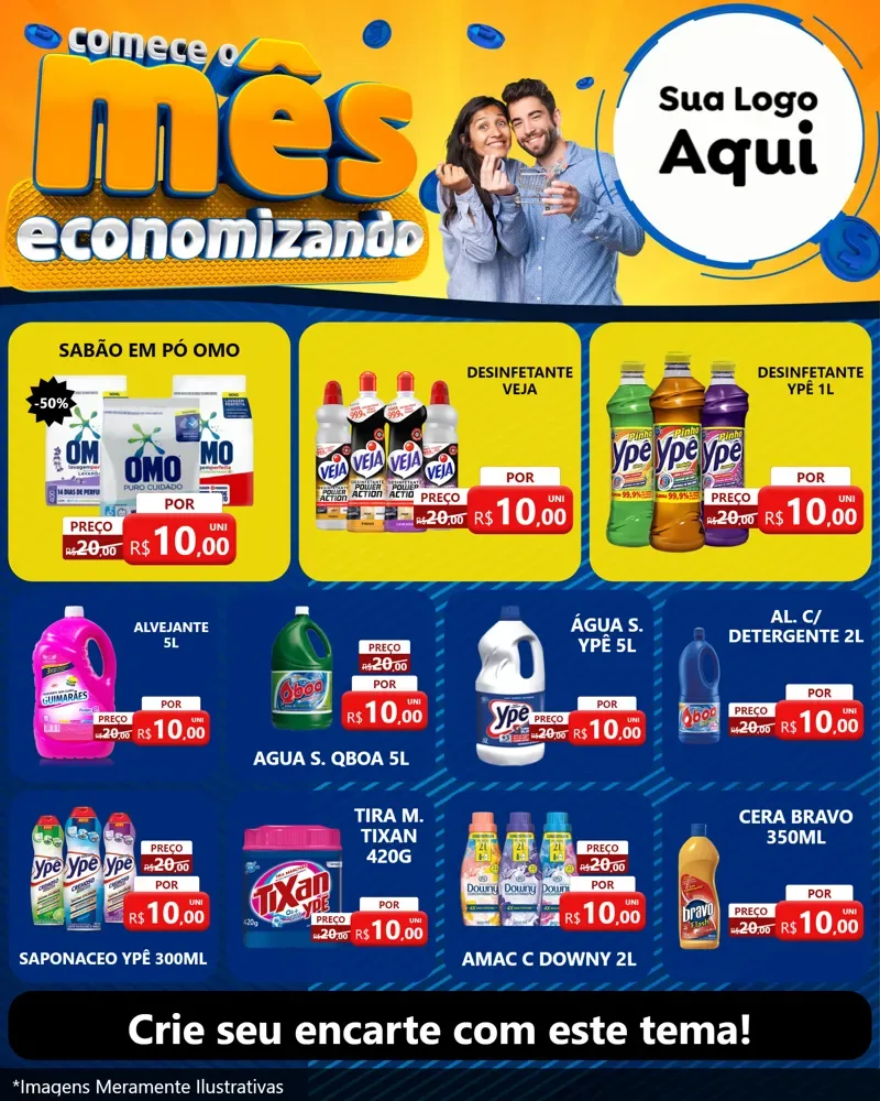 Modelo de Rede Social para Feed Instagram com o tema Comece O Mês Economizando para Produtos de Limpeza