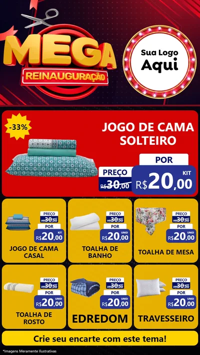 Modelo de Rede Social para Stories com o tema Mega Reinauguração para Cama, Mesa e Banho