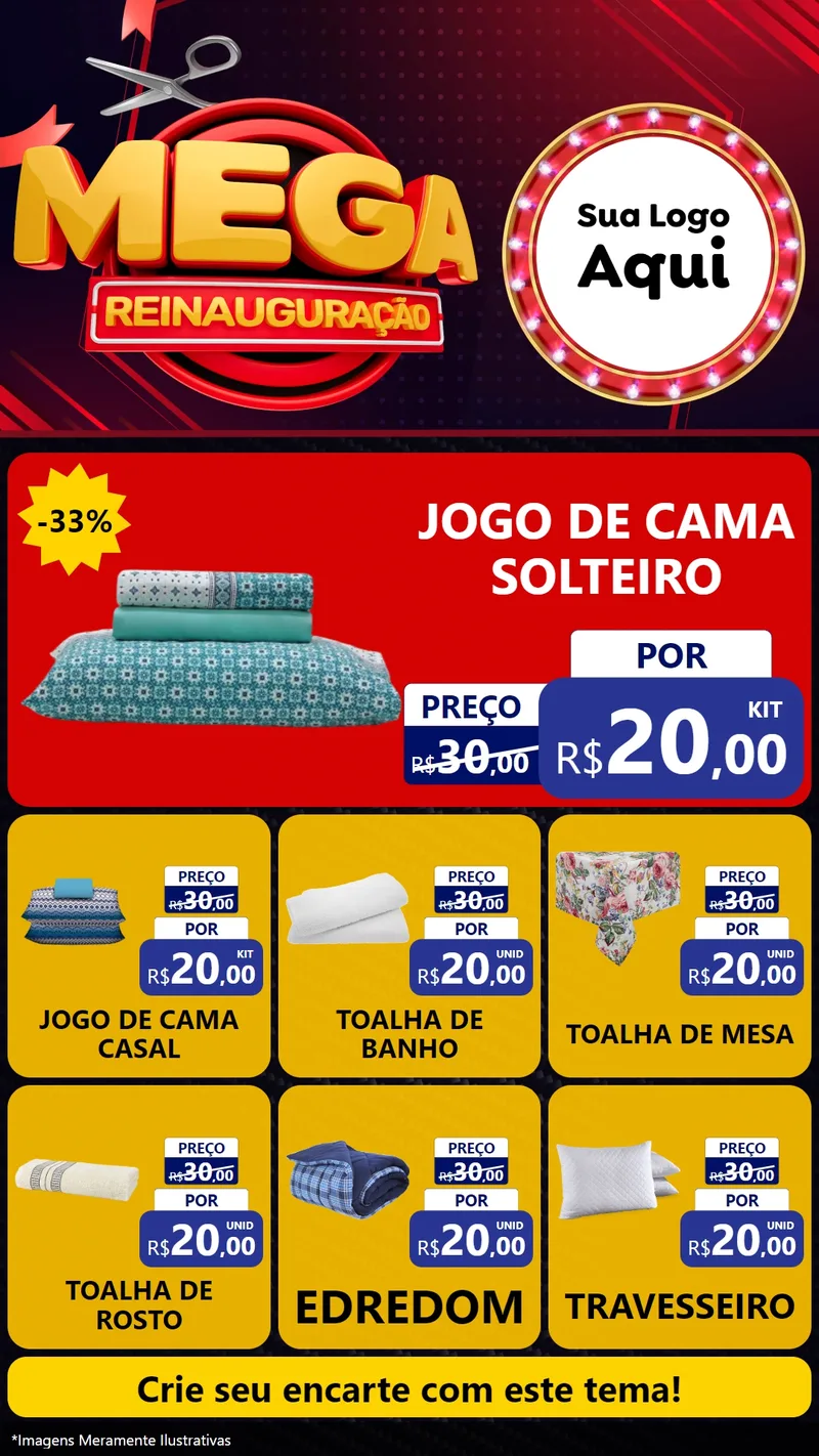 Modelo de Rede Social para Stories com o tema Mega Reinauguração para Cama, Mesa e Banho