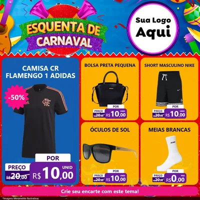 Modelo de Rede Social para Feed Facebook com o tema Esquenta de Carnaval para Roupas e acessórios