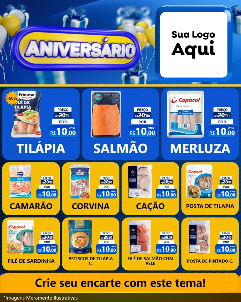 Modelo de Rede Social para Feed Instagram com o tema Aniversário para Peixaria