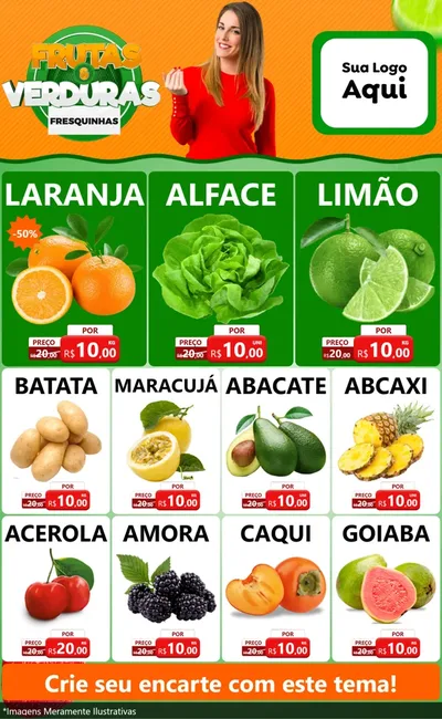Modelo de Encarte para Encarte Grande com o tema Frutas e Verduras para Hortifrúti