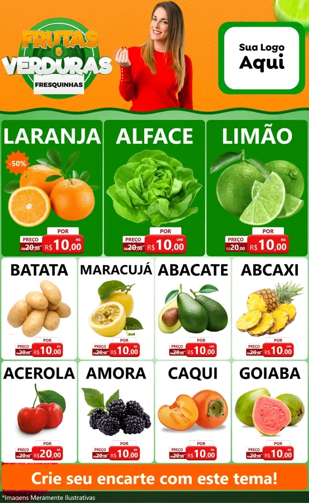 Modelo de Encarte para Encarte Grande com o tema Frutas e Verduras para Hortifrúti