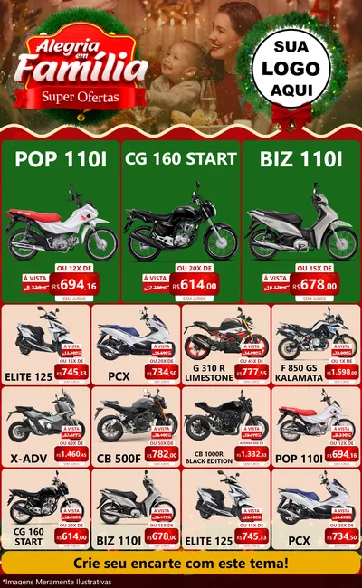 Modelo de Encarte para Encarte Grande com o tema Alegria Em Família - Super Ofertas para Concessionaria de Motos