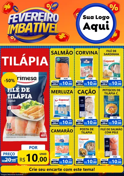 Modelo de Encarte para Encarte A4 Vertical com o tema Fevereiro Imbatível para Peixaria
