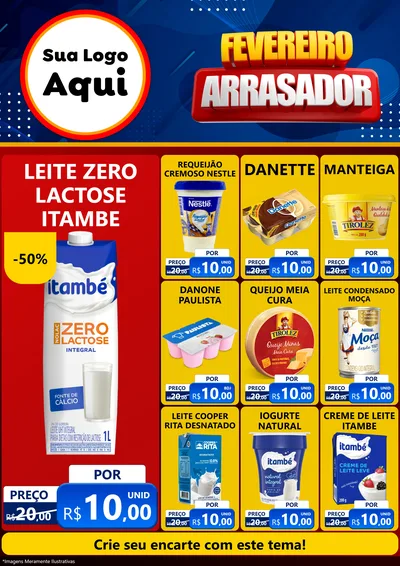 Modelo de Encarte para Encarte A4 Vertical com o tema Fevereiro Arrasador para Frios e Laticínios