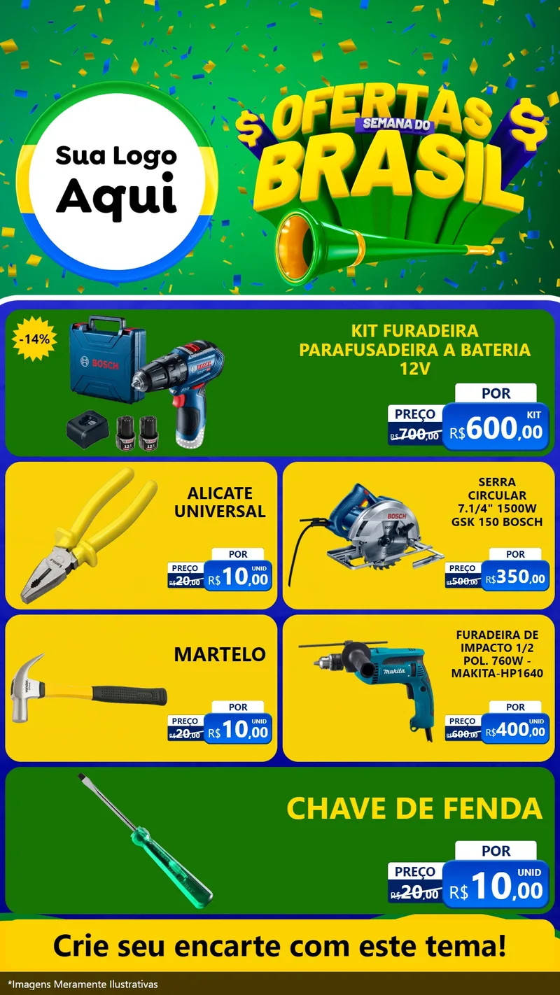 Modelo de TV para TV Vertical com o tema Ofertas Semana do Brasil para Maquinas e Ferramentas