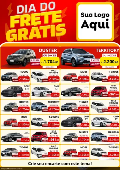 Modelo de Encarte para Encarte A4 Vertical com o tema Dia do Frete Grátis para Concessionaria de Carros