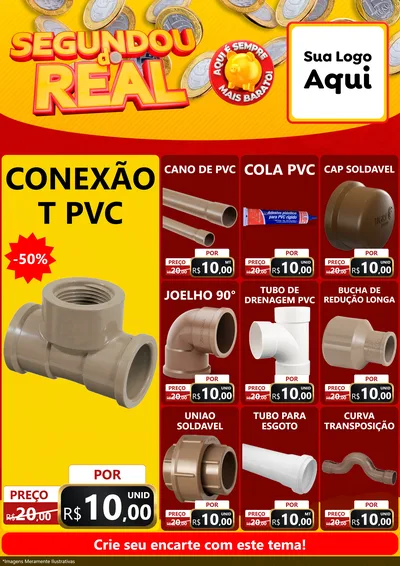 Modelo de Encarte para Encarte A4 Vertical com o tema Segundou do Real para Tubos e conexões