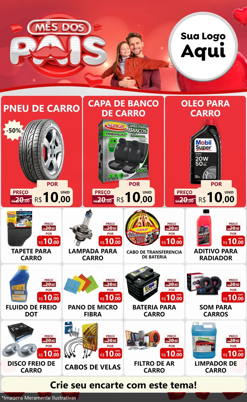 Modelo de Encarte para Encarte Grande com o tema Mês dos Pais para Auto peças