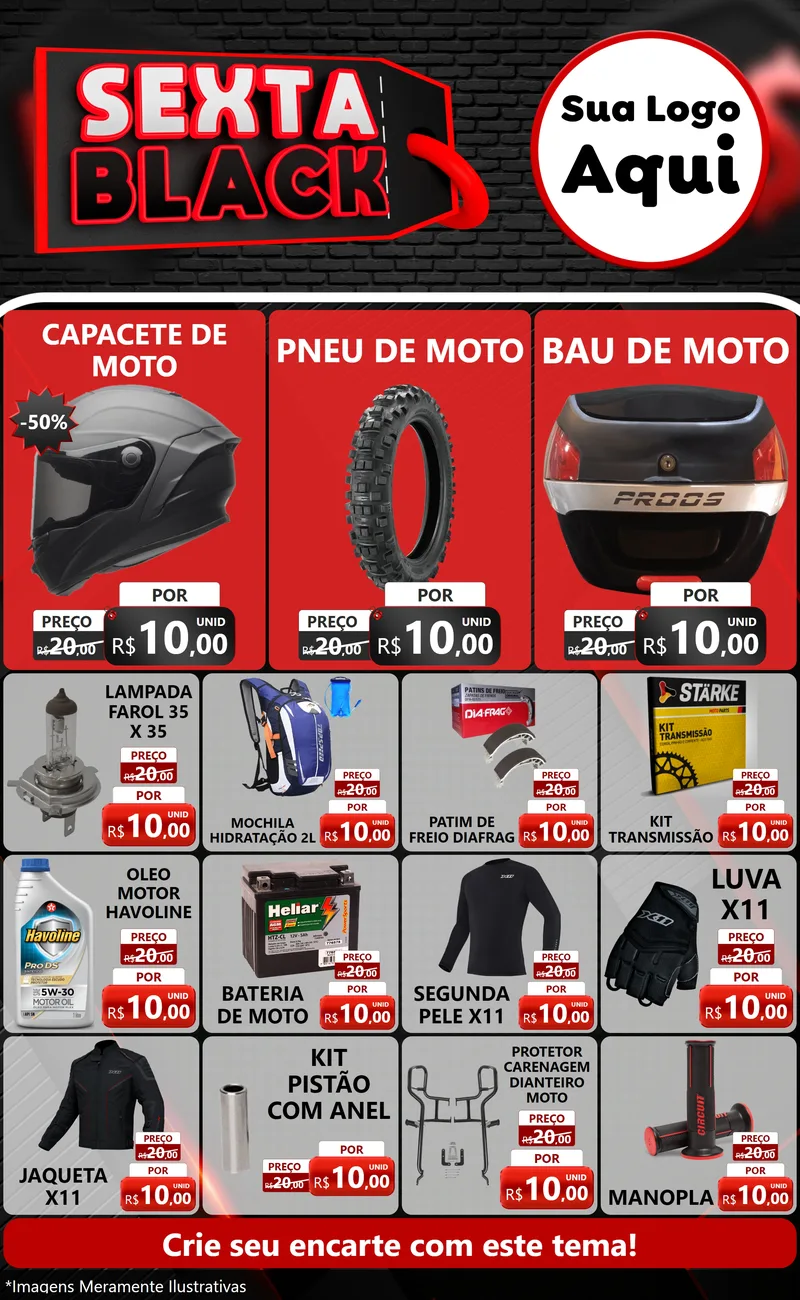 Modelo de Encarte para Encarte Grande com o tema Sexta Black para Moto peças