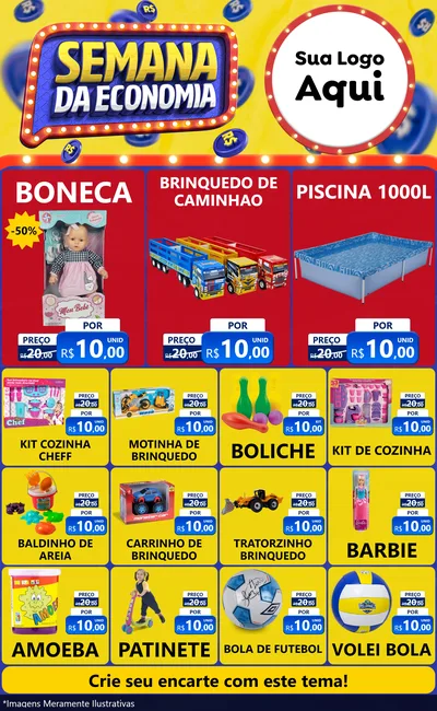 Modelo de Encarte para Encarte Grande com o tema Semana da Economia para Brinquedos