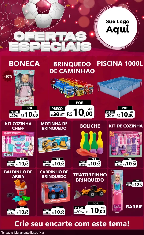 Modelo de Encarte para Encarte Grande com o tema Ofertas Especiais - Futebol para Brinquedos