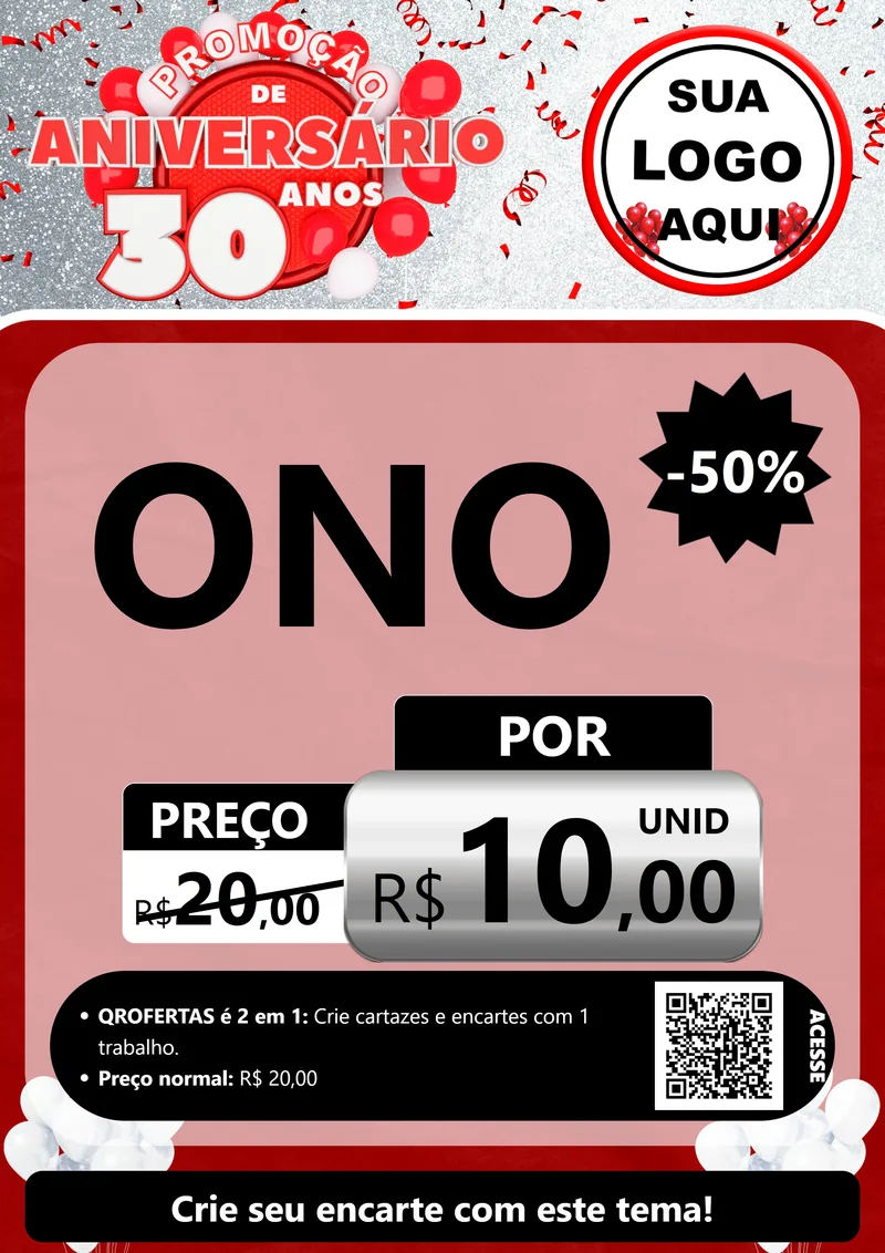 Modelo de Cartaz para Cartaz A4 Vertical com o tema Promoção de Aniversário - 30 Anos para Óticas