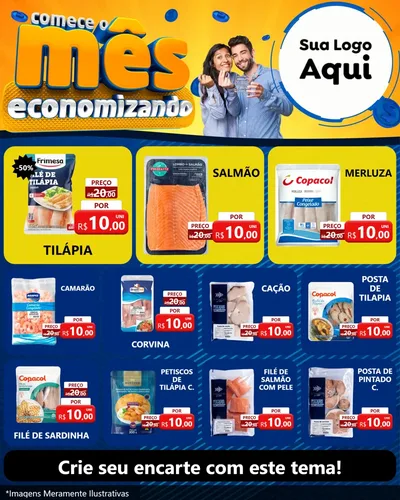 Modelo de Rede Social para Feed Instagram com o tema Comece O Mês Economizando para Peixaria