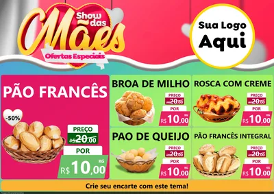 Modelo de Encarte para Encarte A4 Horizontal com o tema Show das Mães - Ofertas Especiais para Padaria
