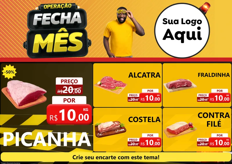 Modelo de Encarte para Encarte A4 Horizontal com o tema Operação Fecha Mês para Açougue