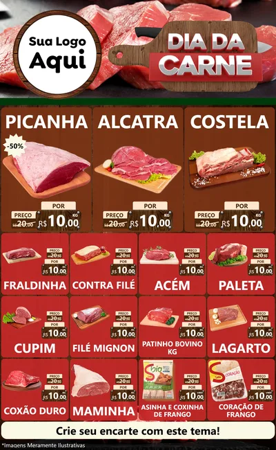 Modelo de Encarte para Encarte Grande com o tema Dia da Carne para Açougue