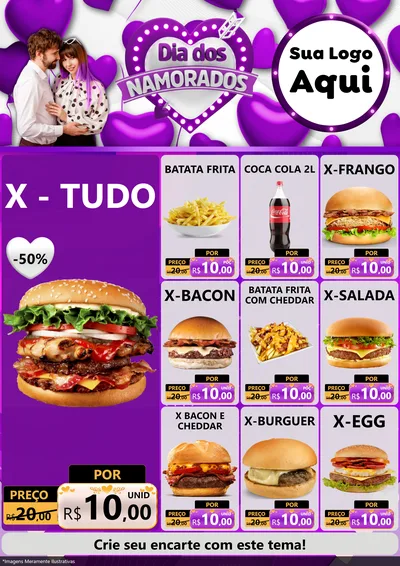 Modelo de Encarte para Encarte A4 Vertical com o tema Dia dos Namorados para Hamburgueria