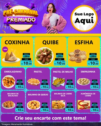 Modelo de Rede Social para Feed Instagram com o tema Pré-Carnaval Premiado para Salgadaria