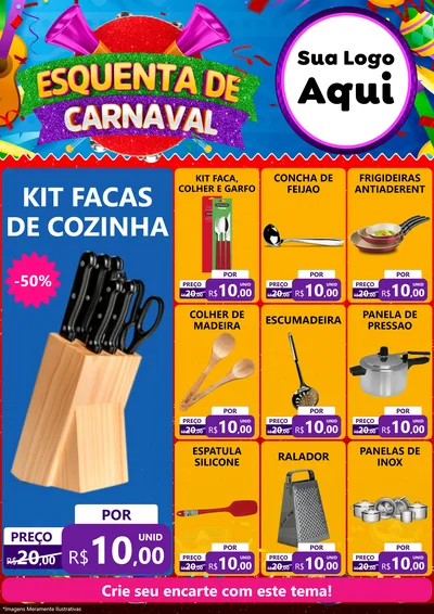 Modelo de Encarte para Encarte A4 Vertical com o tema Esquenta de Carnaval para Utilidades Domésticas